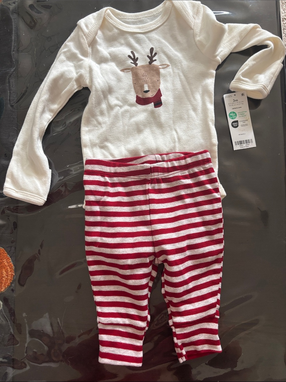 Cream and Red Reindeer matching Set for baby